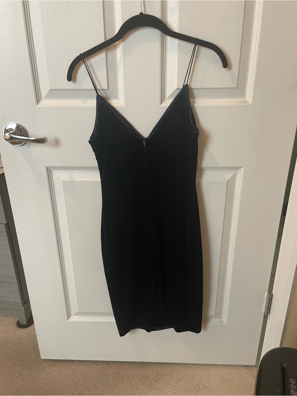Simple Navy Blue Velveteen Slip Dress
